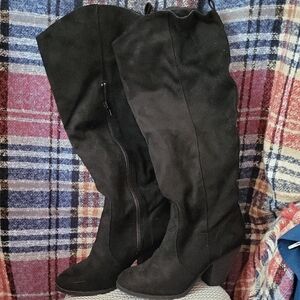 Leila Stone Black Over the Knee Boots